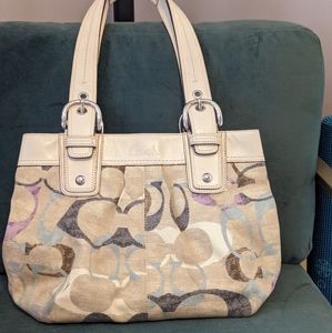 Coach Spring Linen/Leather Shoulder Bag